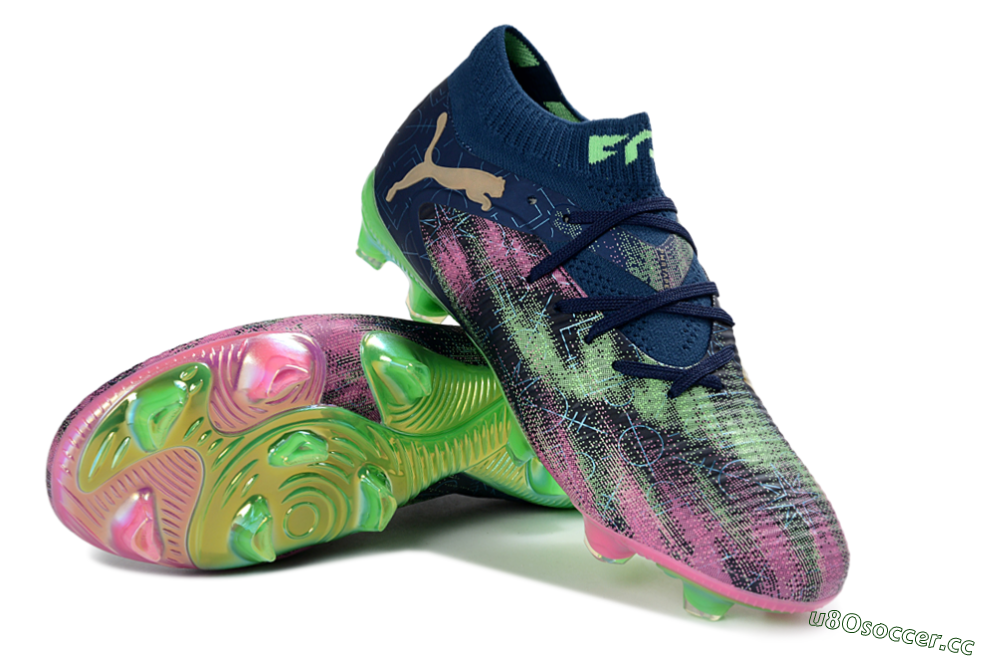 Men's Puma Future 8 Ultimate FG Firm Ground Low-Tops Football Boots - Navy/Electric Green/Fuchsia Pink 1