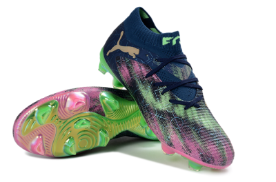 Men's Puma Future 8 Ultimate FG Firm Ground Low-Tops Football Boots - Navy/Electric Green/Fuchsia Pink