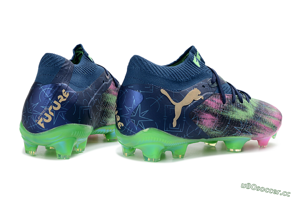 Men's Puma Future 8 Ultimate FG Firm Ground Low-Tops Football Boots - Navy/Electric Green/Fuchsia Pink 5