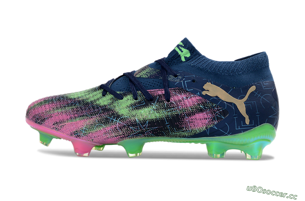 Men's Puma Future 8 Ultimate FG Firm Ground Low-Tops Football Boots - Navy/Electric Green/Fuchsia Pink 0