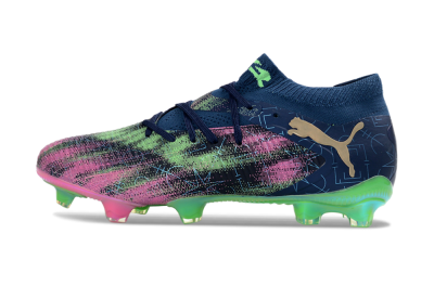 Men's Puma Future 8 Ultimate FG Firm Ground Low-Tops Football Boots - Navy/Electric Green/Fuchsia Pink