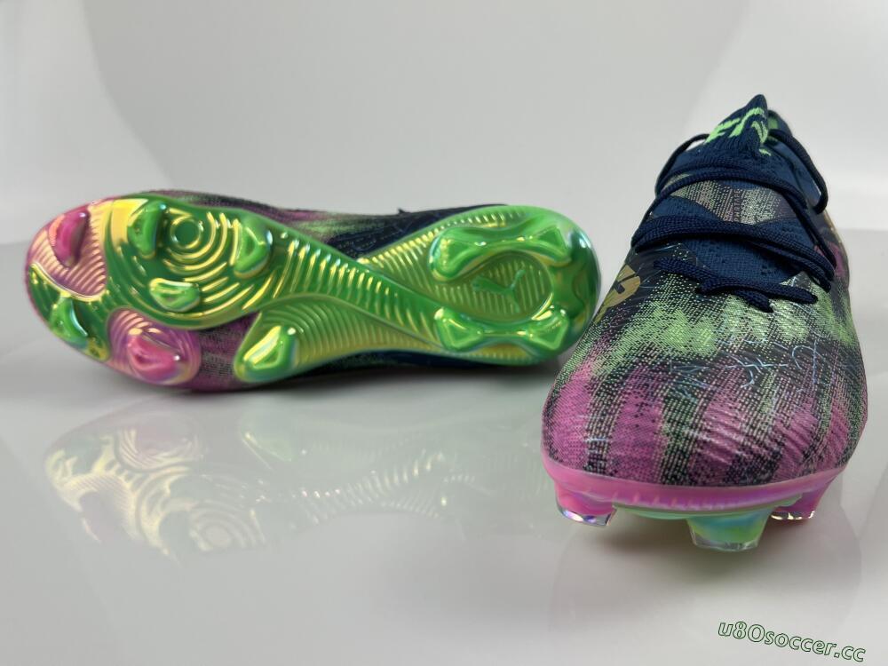 Men's Puma Future 8 Ultimate FG Firm Ground Low-Tops Football Boots - Navy/Electric Green/Fuchsia Pink