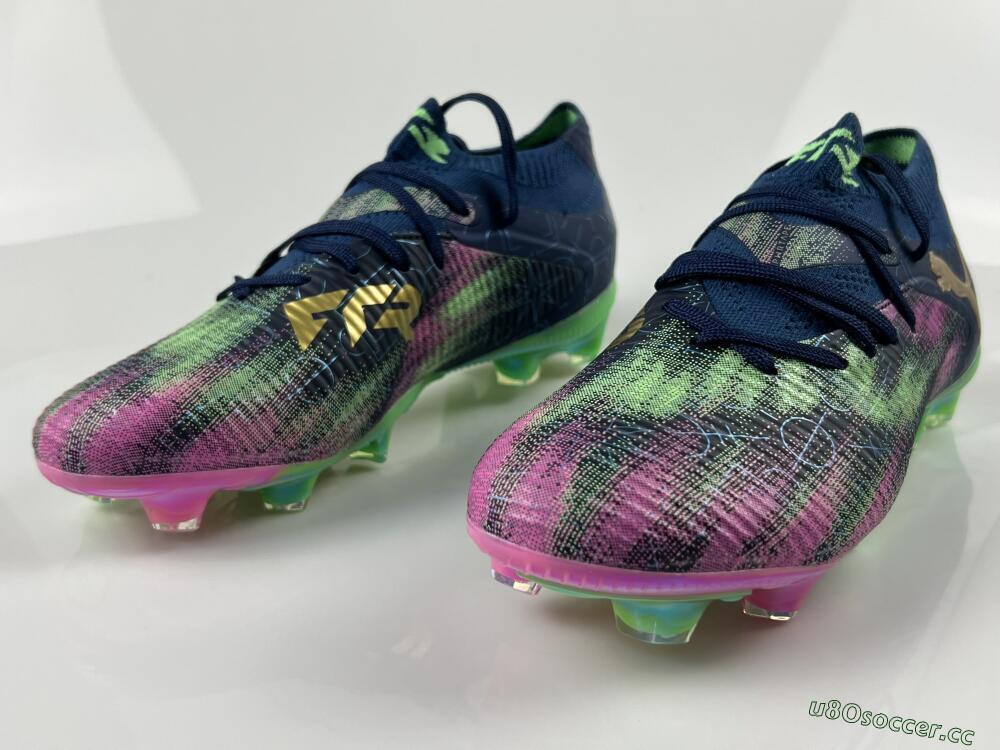 Men's Puma Future 8 Ultimate FG Firm Ground Low-Tops Football Boots - Navy/Electric Green/Fuchsia Pink