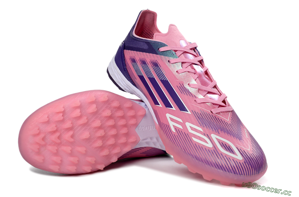 Unisex Adidas F50 Pro TF Artificial Turf Low-Tops Football Shoes - Pink/Vibrant Pink/Deep Purple 3