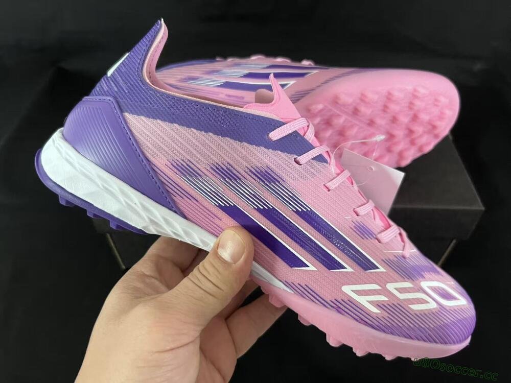 Unisex Adidas F50 Pro TF Artificial Turf Low-Tops Football Shoes - Pink/Vibrant Pink/Deep Purple