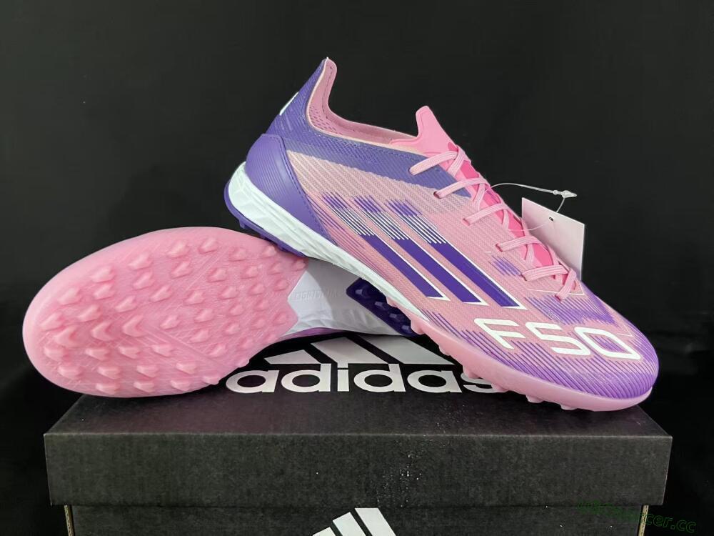Unisex Adidas F50 Pro TF Artificial Turf Low-Tops Football Shoes - Pink/Vibrant Pink/Deep Purple