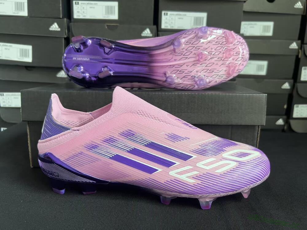 Unisex Adidas F50 Elite Laceless FG Firm Ground Low-Tops Football Boots - Pink/Lavender Mist/Deep Purple