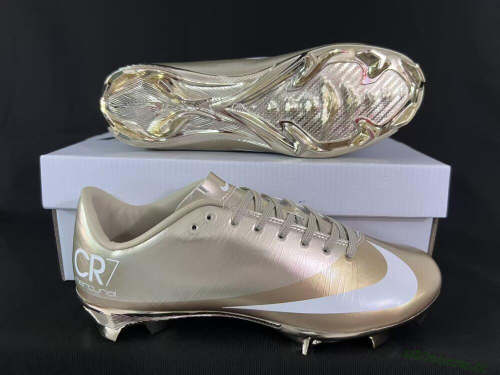 Men's Nike Air Zoom Mercurial Vapor 1 Elite CR7 FG Firm Ground Low-Tops Football Boots - Gold/Metallic Gold/White