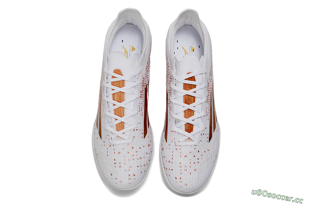 Unisex Adidas F50 Pro TF Artificial Turf Low-Tops Football Shoes - White/Metallic Gold/Blazing Orange 4