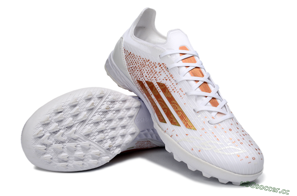 Unisex Adidas F50 Pro TF Artificial Turf Low-Tops Football Shoes - White/Metallic Gold/Blazing Orange 3