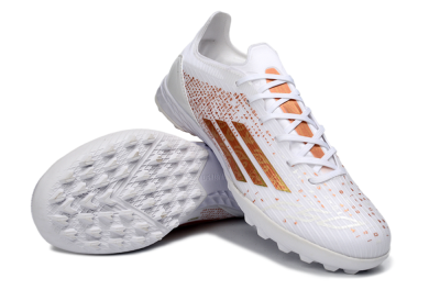 Unisex Adidas F50 Pro TF Artificial Turf Low-Tops Football Shoes - White/Metallic Gold/Blazing Orange