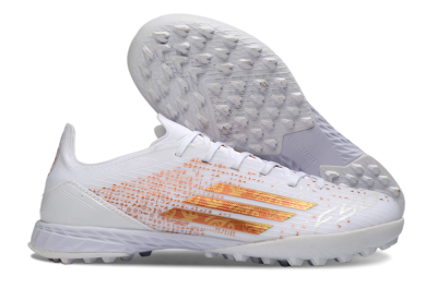 Unisex Adidas F50 Pro TF Artificial Turf Low-Tops Football Shoes - White/Metallic Gold/Blazing Orange