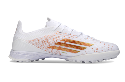 Unisex Adidas F50 Pro TF Artificial Turf Low-Tops Football Shoes - White/Metallic Gold/Blazing Orange