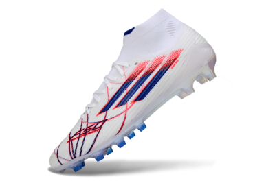 Men's Adidas F50 Elite Mid AG Artificial Grass High-Tops Football Boots - White/Electric Red/Deep Blue