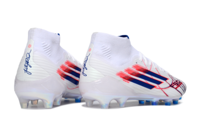 Men's Adidas F50 Elite Mid AG Artificial Grass High-Tops Football Boots - White/Electric Red/Deep Blue