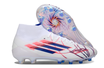 Men's Adidas F50 Elite Mid AG Artificial Grass High-Tops Football Boots - White/Electric Red/Deep Blue