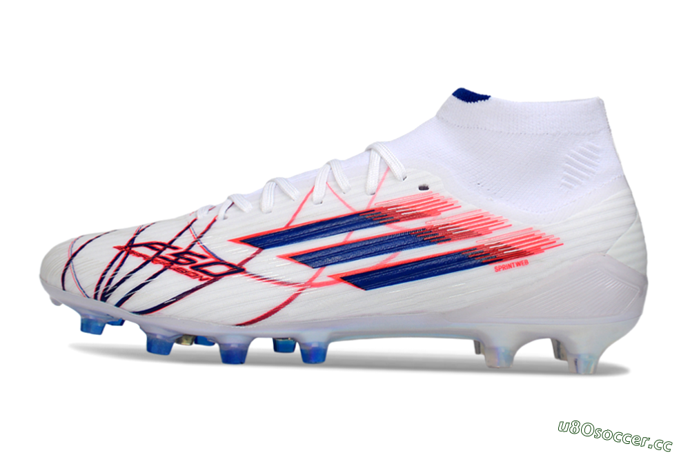 Men's Adidas F50 Elite Mid AG Artificial Grass High-Tops Football Boots - White/Electric Red/Deep Blue 0