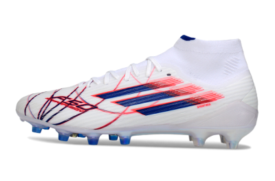Men's Adidas F50 Elite Mid AG Artificial Grass High-Tops Football Boots - White/Electric Red/Deep Blue