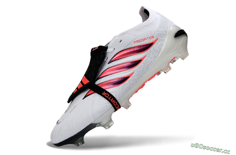 Men's Adidas Predator 26 Elite Fold-Over Tongue FG Firm Ground Low-Tops Football Boots - White/Vibrant Pink/Storm Black 5