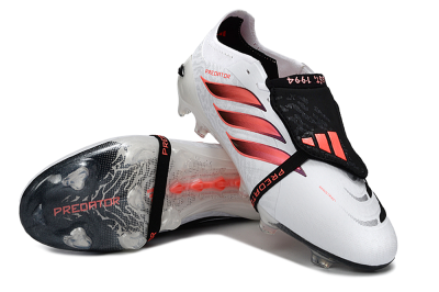 Men's Adidas Predator 26 Elite Fold-Over Tongue FG Firm Ground Low-Tops Football Boots - White/Vibrant Pink/Storm Black