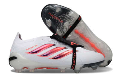 Men's Adidas Predator 26 Elite Fold-Over Tongue FG Firm Ground Low-Tops Football Boots - White/Vibrant Pink/Storm Black