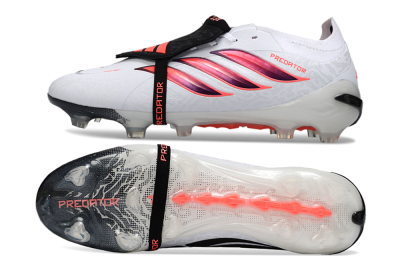 Men's Adidas Predator 26 Elite Fold-Over Tongue FG Firm Ground Low-Tops Football Boots - White/Vibrant Pink/Storm Black