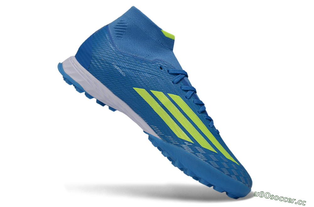 Men's Adidas F50 Elite Mid TF Artificial Turf High-Tops Football Shoes - Blue/Vibrant Blue/Neon Green 4