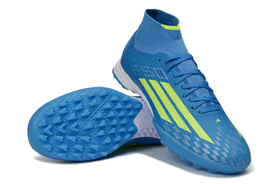 Men's Adidas F50 Elite Mid TF Artificial Turf High-Tops Football Shoes - Blue/Vibrant Blue/Neon Green