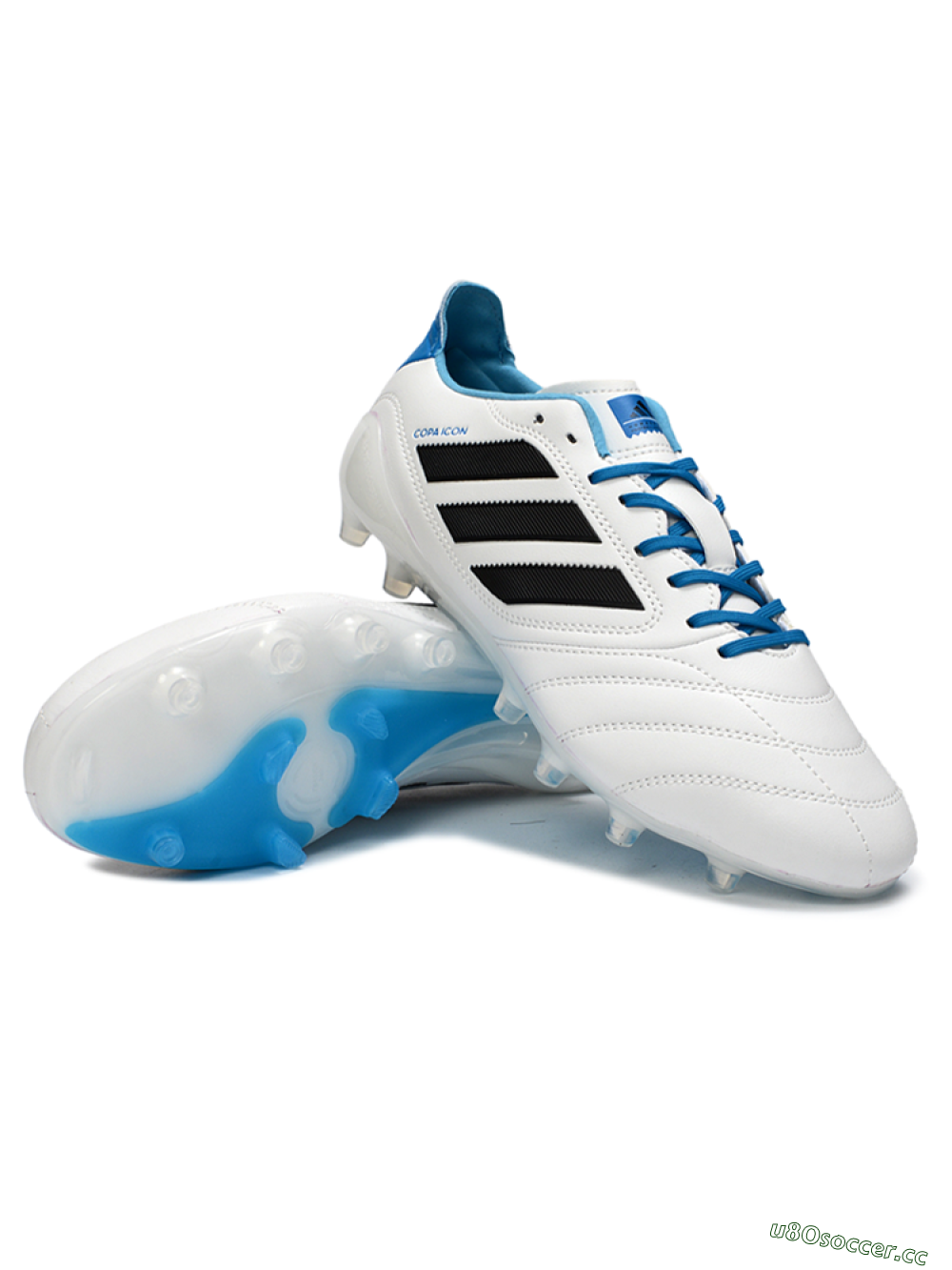 Men's Adidas Copa Pure 2+ Elite AG Artificial Grass Low-Tops Football Boots - White/Electric Blue/Black 3