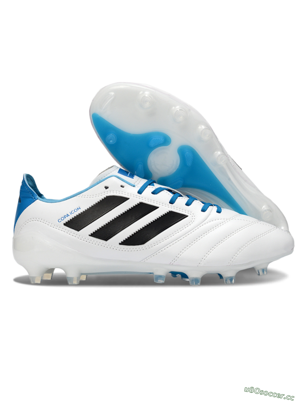 Men's Adidas Copa Pure 2+ Elite AG Artificial Grass Low-Tops Football Boots - White/Electric Blue/Black 2