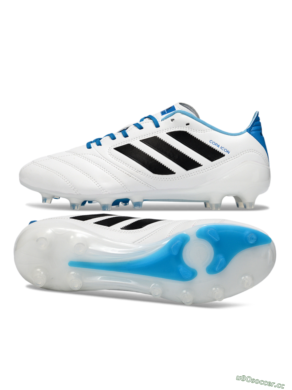 Men's Adidas Copa Pure 2+ Elite AG Artificial Grass Low-Tops Football Boots - White/Electric Blue/Black 1