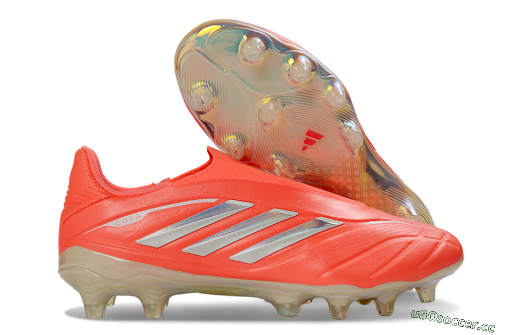 Men's Adidas Copa Pure 3 Elite FG Firm Ground Low-Tops Football Boots - Red/Bright Coral/Metallic Silver 2