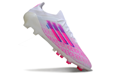 Men's Adidas F50 Elite AG Artificial Grass Low-Tops Football Boots - White/Neon Pink/Blue