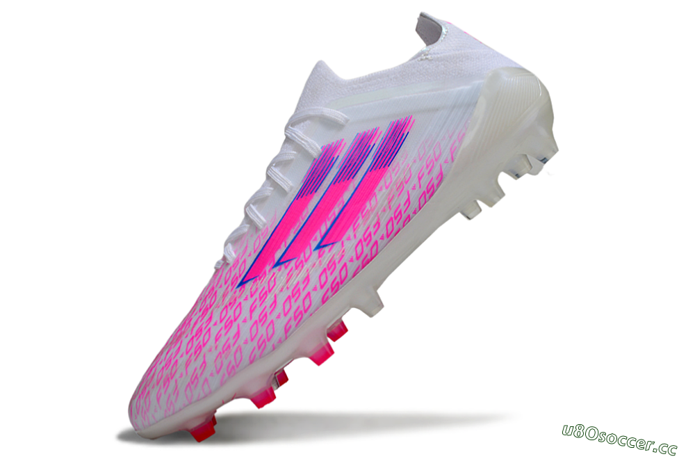 Men's Adidas F50 Elite AG Artificial Grass Low-Tops Football Boots - White/Neon Pink/Blue 5