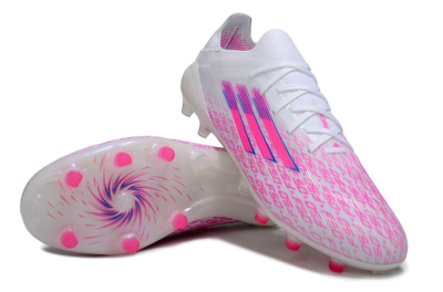 Men's Adidas F50 Elite AG Artificial Grass Low-Tops Football Boots - White/Neon Pink/Blue