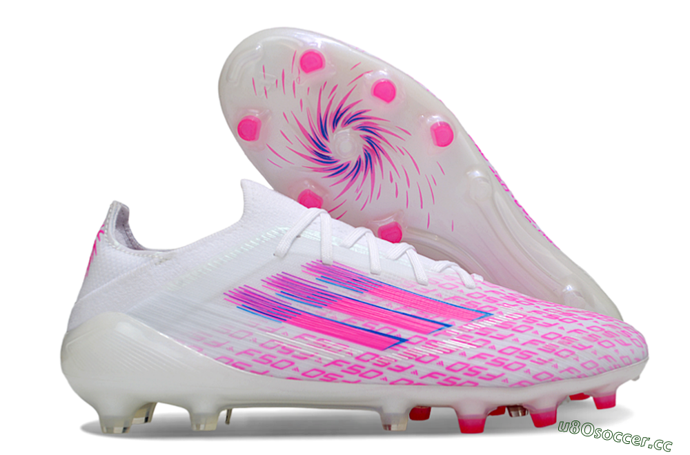 Men's Adidas F50 Elite AG Artificial Grass Low-Tops Football Boots - White/Neon Pink/Blue 2