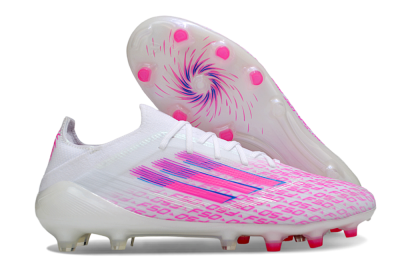 Men's Adidas F50 Elite AG Artificial Grass Low-Tops Football Boots - White/Neon Pink/Blue