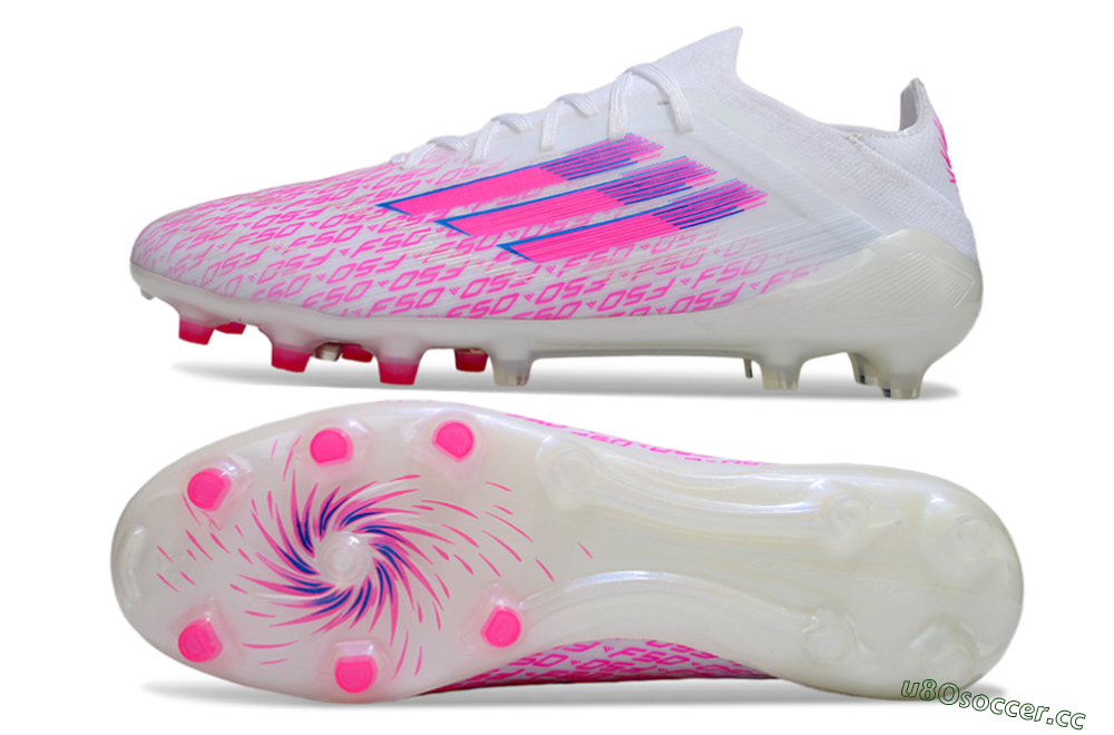 Men's Adidas F50 Elite AG Artificial Grass Low-Tops Football Boots - White/Neon Pink/Blue 1