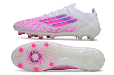 Men's Adidas F50 Elite AG Artificial Grass Low-Tops Football Boots - White/Neon Pink/Blue