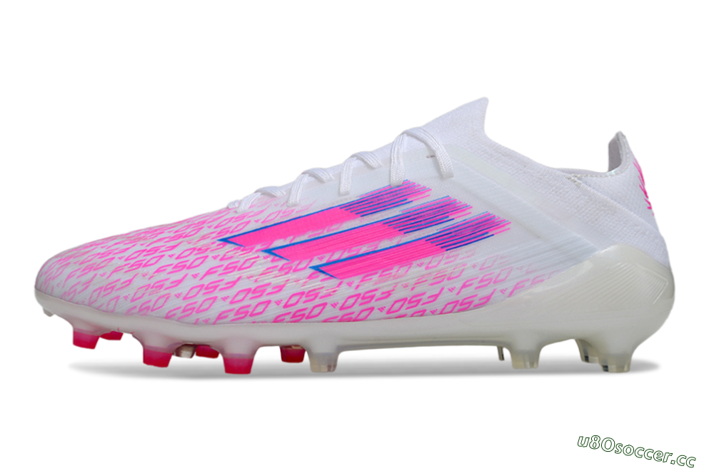 Men's Adidas F50 Elite AG Artificial Grass Low-Tops Football Boots - White/Neon Pink/Blue 0