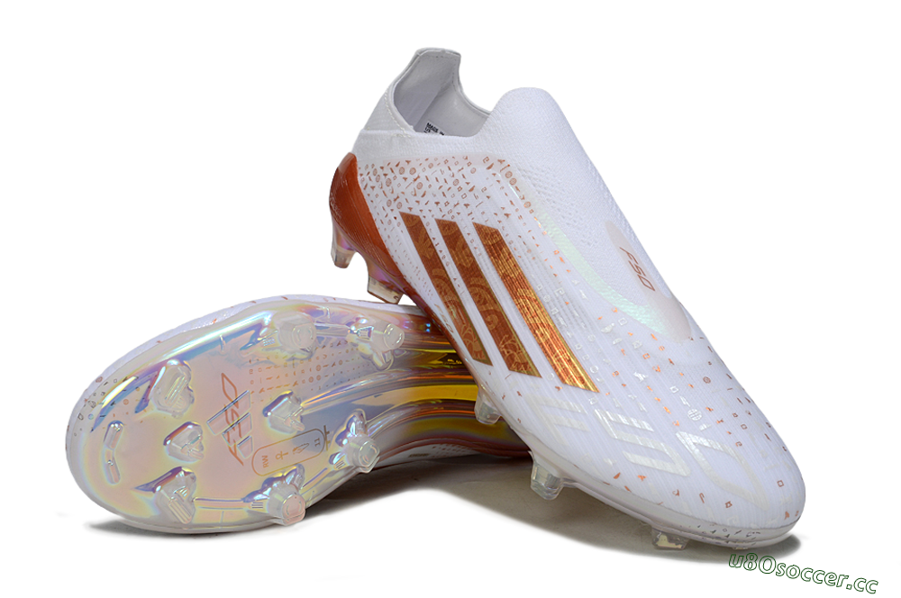 Unisex Adidas F50 Elite Laceless FG Firm Ground Low-Tops Football Boots - White/Copper Blaze/Infinity Shine 3