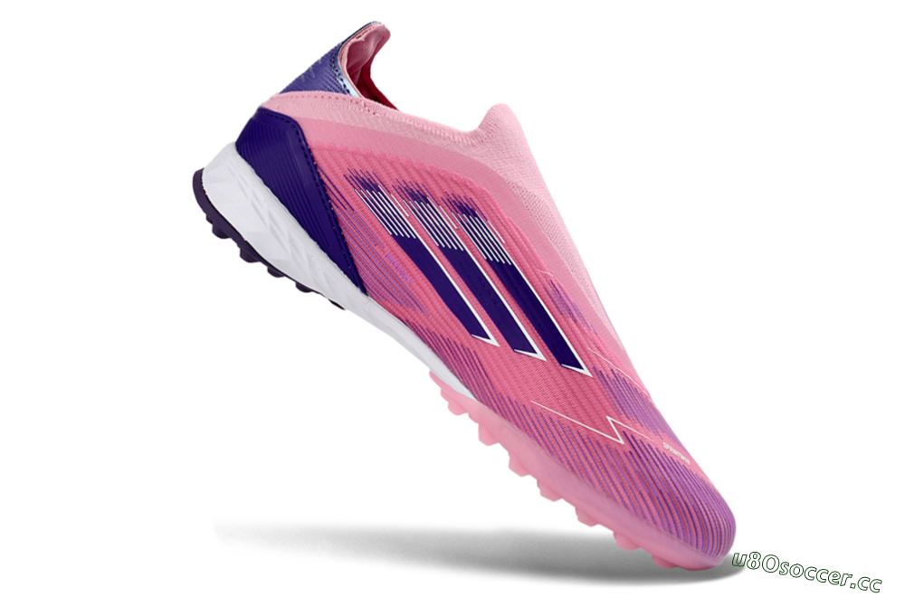 Men's Adidas F50 Elite Laceless TF Artificial Turf Low-Tops Football Shoes - Pink/Vivid Pink/Deep Purple 5