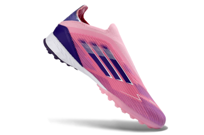Men's Adidas F50 Elite Laceless TF Artificial Turf Low-Tops Football Shoes - Pink/Vivid Pink/Deep Purple