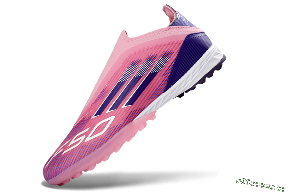 Men's Adidas F50 Elite Laceless TF Artificial Turf Low-Tops Football Shoes - Pink/Vivid Pink/Deep Purple 6