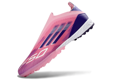 Men's Adidas F50 Elite Laceless TF Artificial Turf Low-Tops Football Shoes - Pink/Vivid Pink/Deep Purple