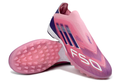 Men's Adidas F50 Elite Laceless TF Artificial Turf Low-Tops Football Shoes - Pink/Vivid Pink/Deep Purple