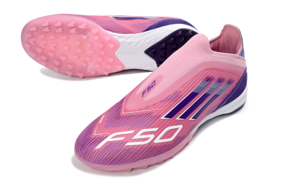 Men's Adidas F50 Elite Laceless TF Artificial Turf Low-Tops Football Shoes - Pink/Vivid Pink/Deep Purple