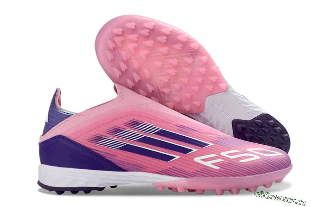 Men's Adidas F50 Elite Laceless TF Artificial Turf Low-Tops Football Shoes - Pink/Vivid Pink/Deep Purple 2