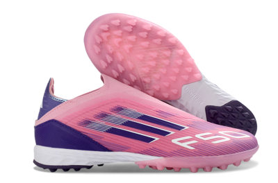 Men's Adidas F50 Elite Laceless TF Artificial Turf Low-Tops Football Shoes - Pink/Vivid Pink/Deep Purple