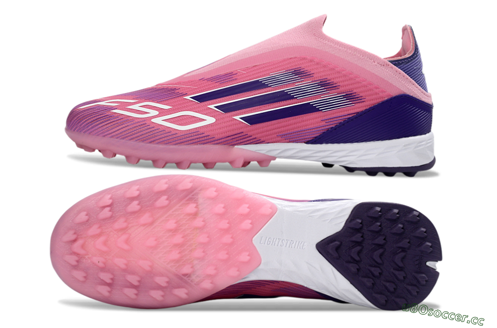 Men's Adidas F50 Elite Laceless TF Artificial Turf Low-Tops Football Shoes - Pink/Vivid Pink/Deep Purple 1